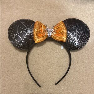 Spider Web Halloween Mickey Ears Headband with Orange Bow